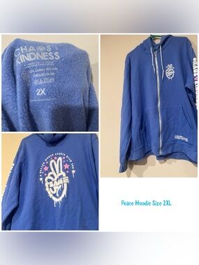 Peace Zip-Up Hoodie - Blue, 2X
